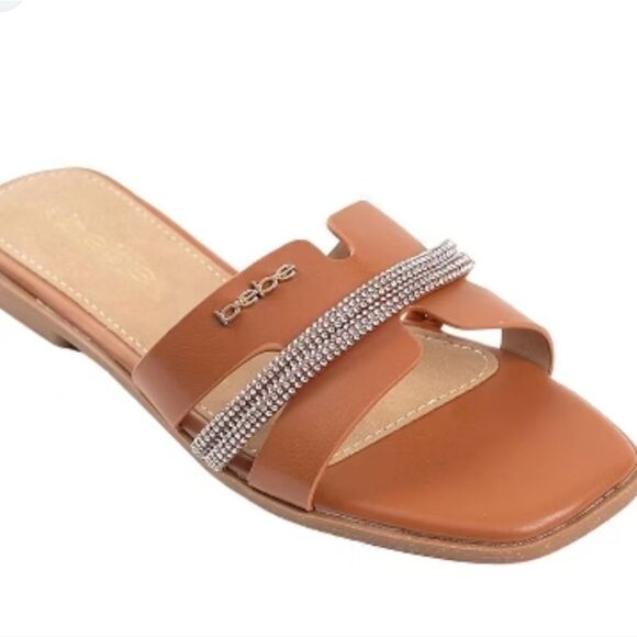 BRAND NEW BEBE WOMEN'S RHINESTONE SLIDE WITH SILVER CHAIN ACCENT - Picture 14 of 16